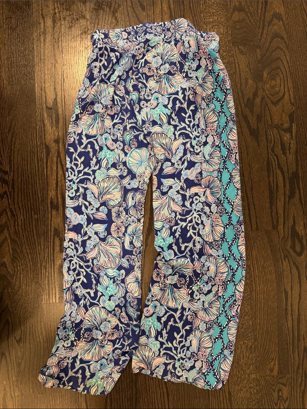 Lilly Pulitzer Navy Floral Pajama Pants with Pink & Aqua Accents